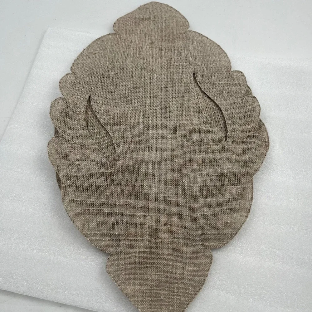 Vintage 7 pc Burlap Placemat Set Bamboo Flower Appliqué Handmade Boho Table Rare